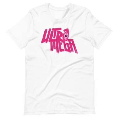 ULTRAMEGA PINK LOGO SMALL EYE TEE ON WHITE - 4X
