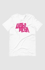 ULTRAMEGA PINK LOGO SMALL EYE TEE ON WHITE - XL